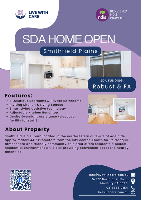 Specialised Disability Accommodation (SDA) is a range of housing designed for people with extreme functional impairment or very high needs.
SDA dwellings have accessible features to help residents live more independently and allow other supports to be delivered better or more safely.