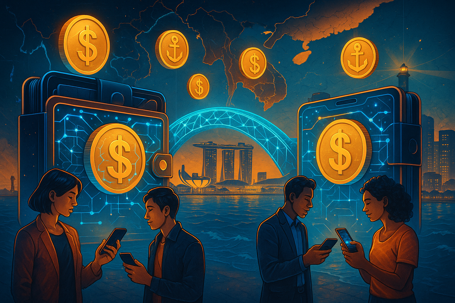 Illustration of Grab and StraitsX collaboration on web3 wallets and stablecoin settlement in Asia