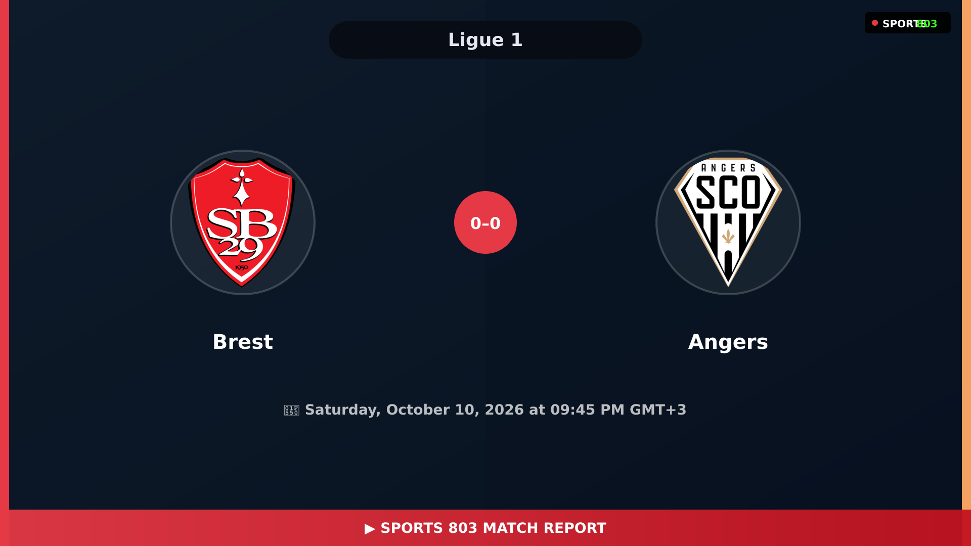 Brest vs Angers – Ligue 1 Live Stream | Sports 803