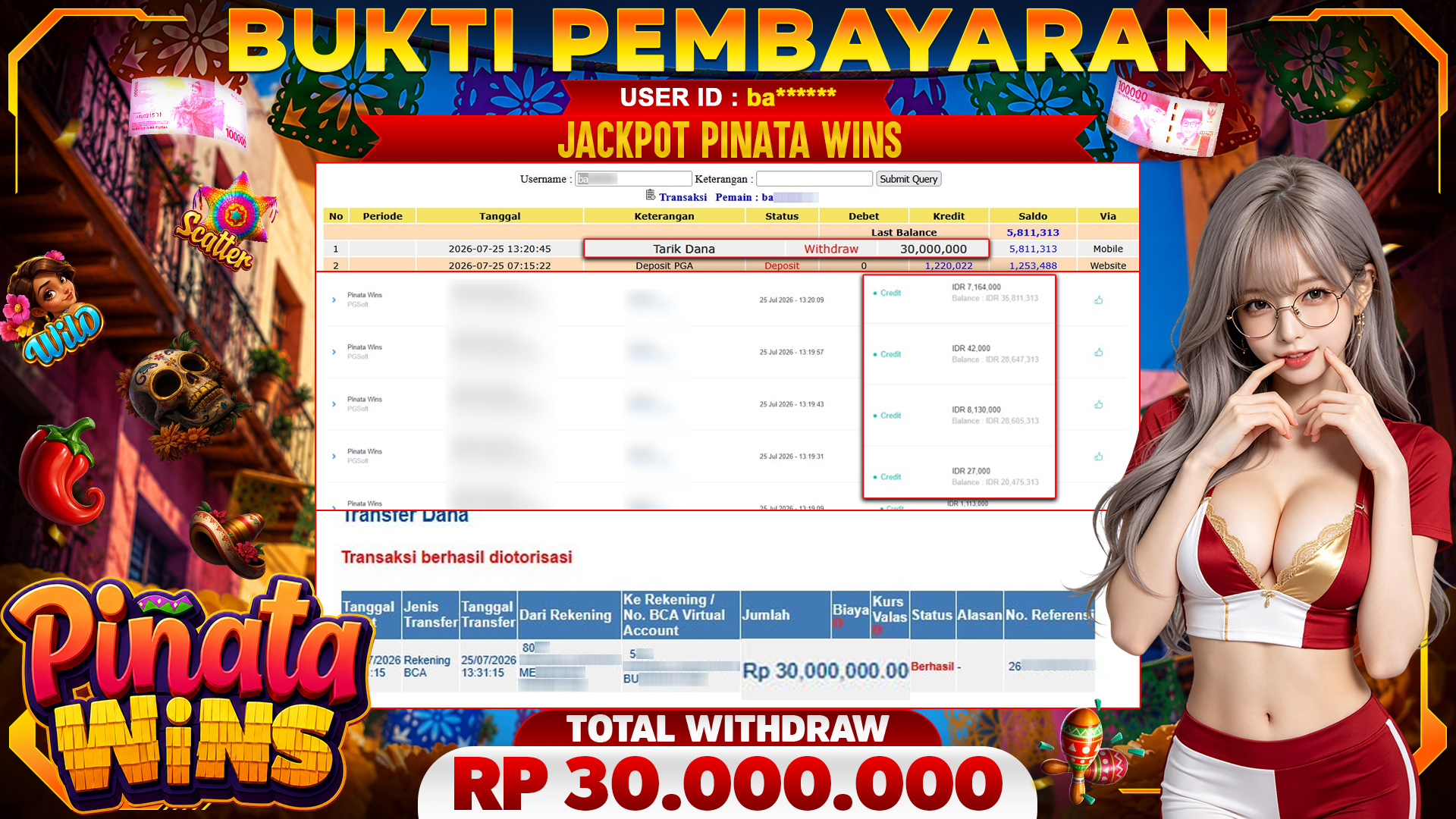 🏆 SELAMAT KEPADA PEMENANG JACKPOT DI Pinata Wins - PGSoft 30,000,000🏆