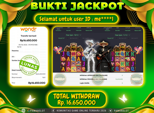 PAMANSLOT JACKPOT Game Live Games PG - wild-bandito Rp.16,650,000- LUNAS