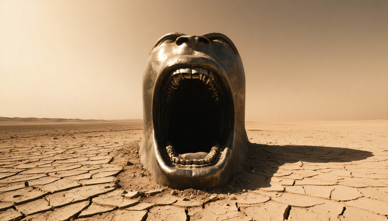 A giant steel mouth in the desert, patiently waiting for a meal that was never on the menu.