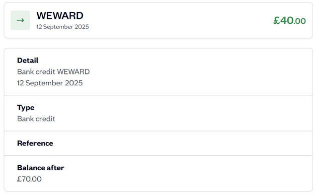Weward payment proof
