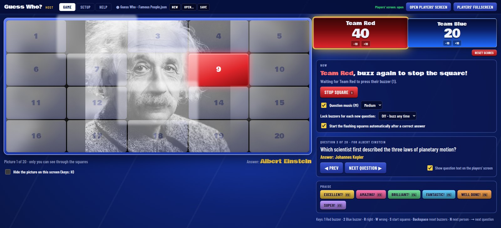 Host Screen — Flashing Squares