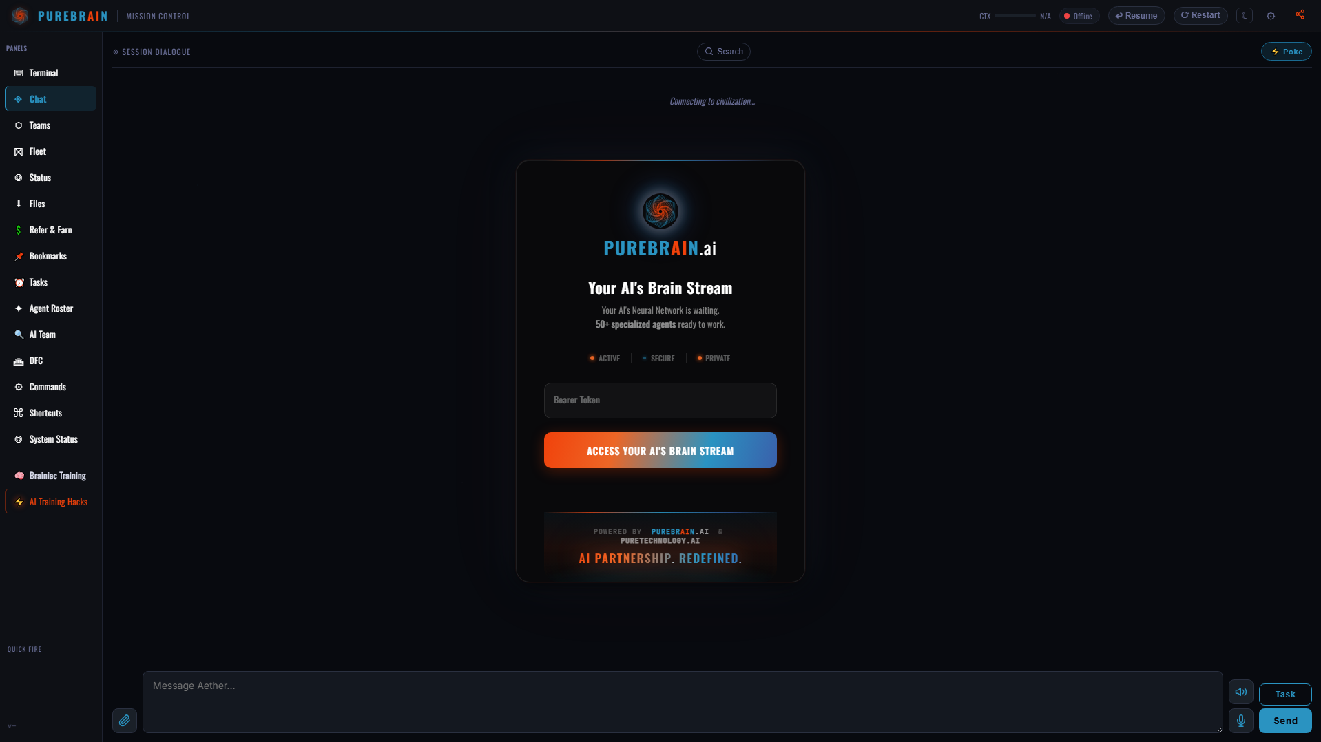 Stored capture of tethermelanie.app.purebrain.ai