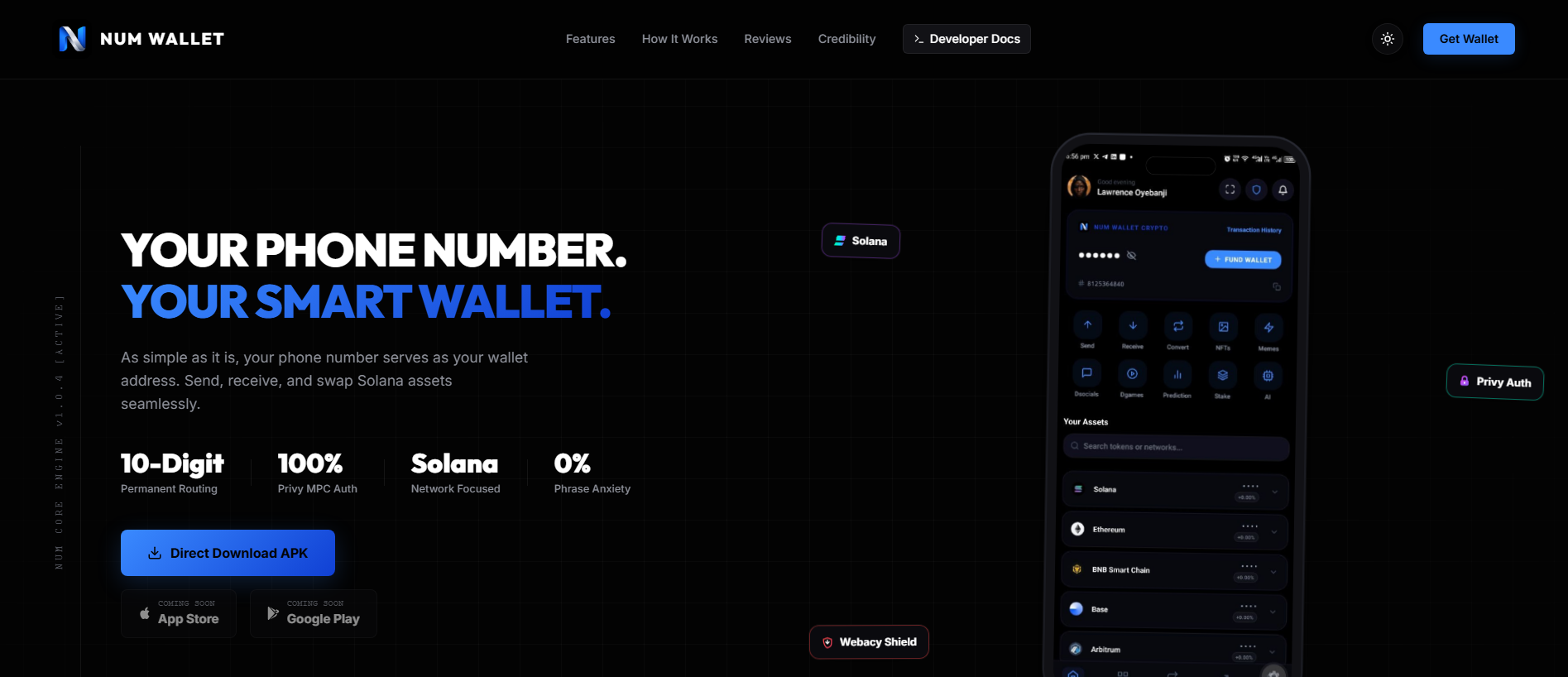 Forensic screenshot of numwallet.xyz showing the phishing page layout