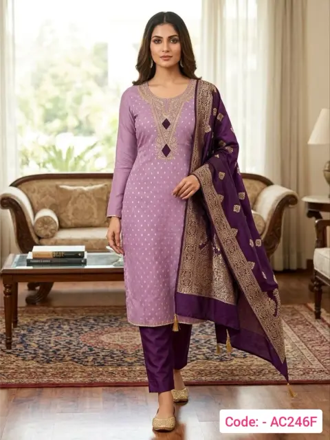 Designer Jacquard Silk Purple Salwar Suit