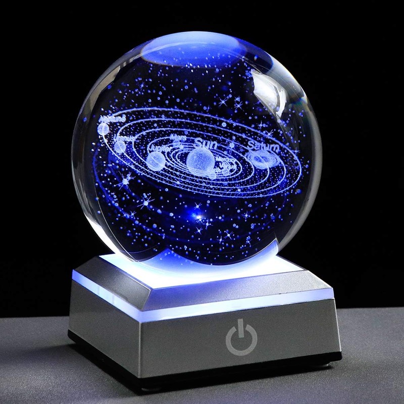 3D Solar System Crystal Ball Night Light - Space Decor Gift