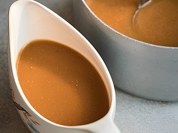 Rich vegetable gravy showing vibrant natural colors