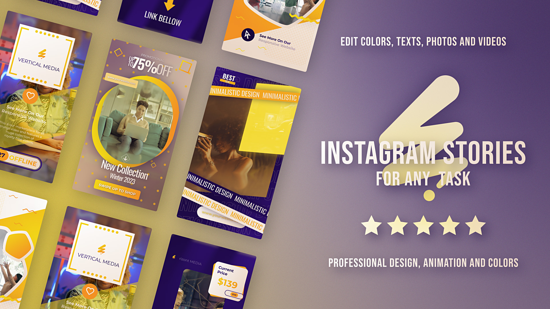 E-Learning Instagram Posts Vertical Stories Promo Reels Yellow