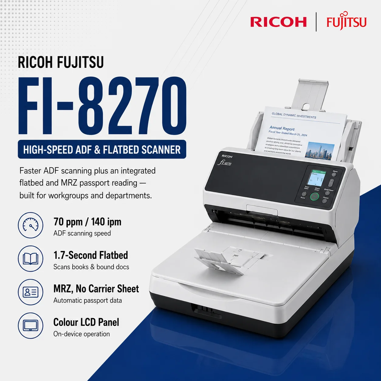 Ricoh fi-8270 High-Speed ADF and Flatbed Document Scanner Malaysia