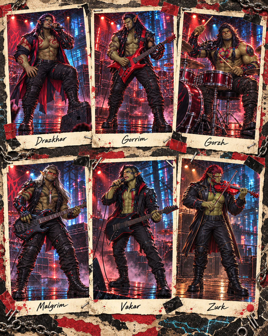 WARSONG member scrapbook featuring Drazkhar, Gorrim, Gorzh, Malgrim, Vakar, and Zurk.