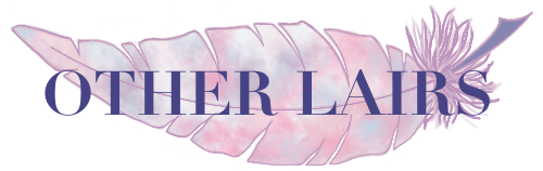 An image of a hand-drawn, pink, purple, and blue feather. The words 'other lairs' are on top of the feather in the middle.