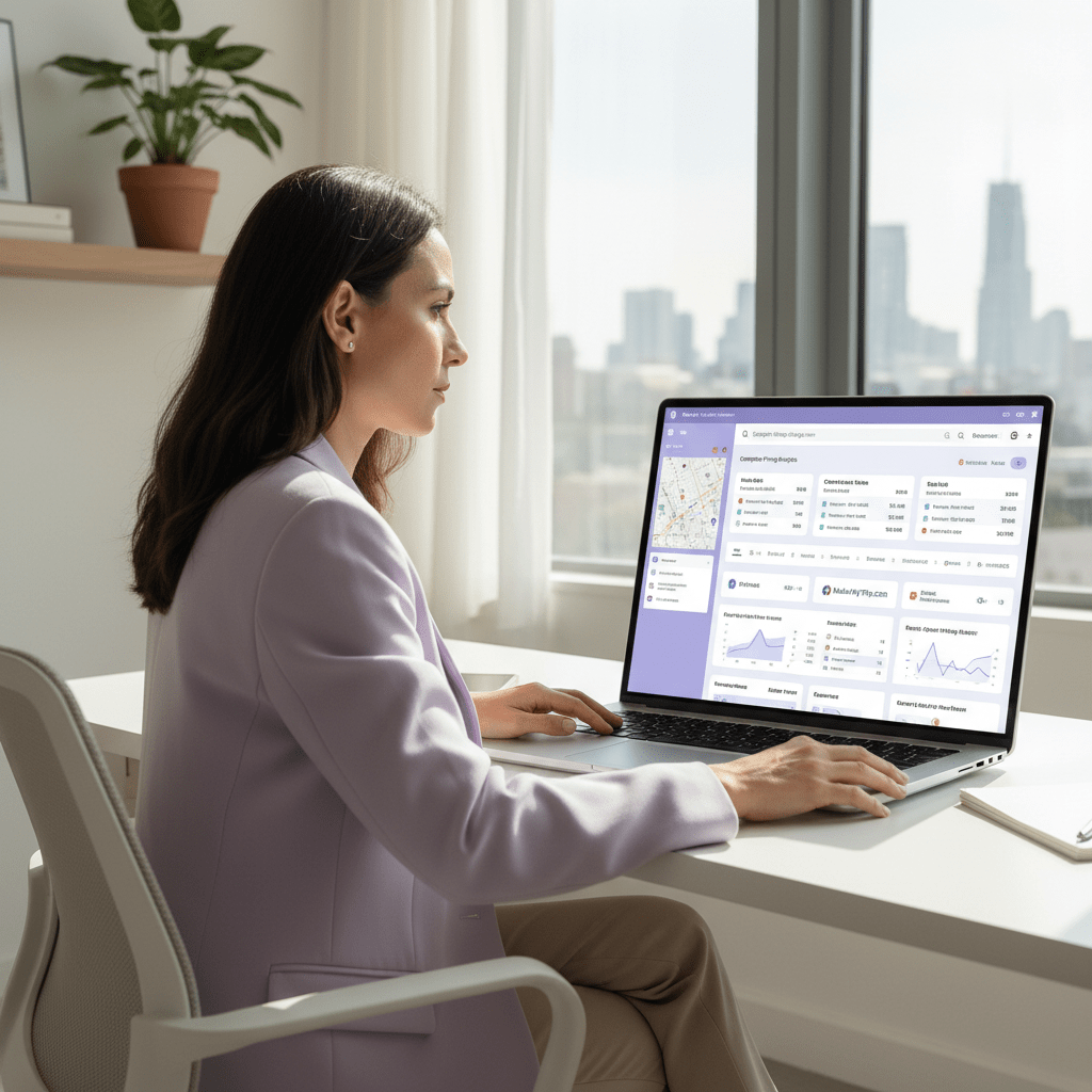 Hotel revenue manager analyzing competitor listings on a laptop