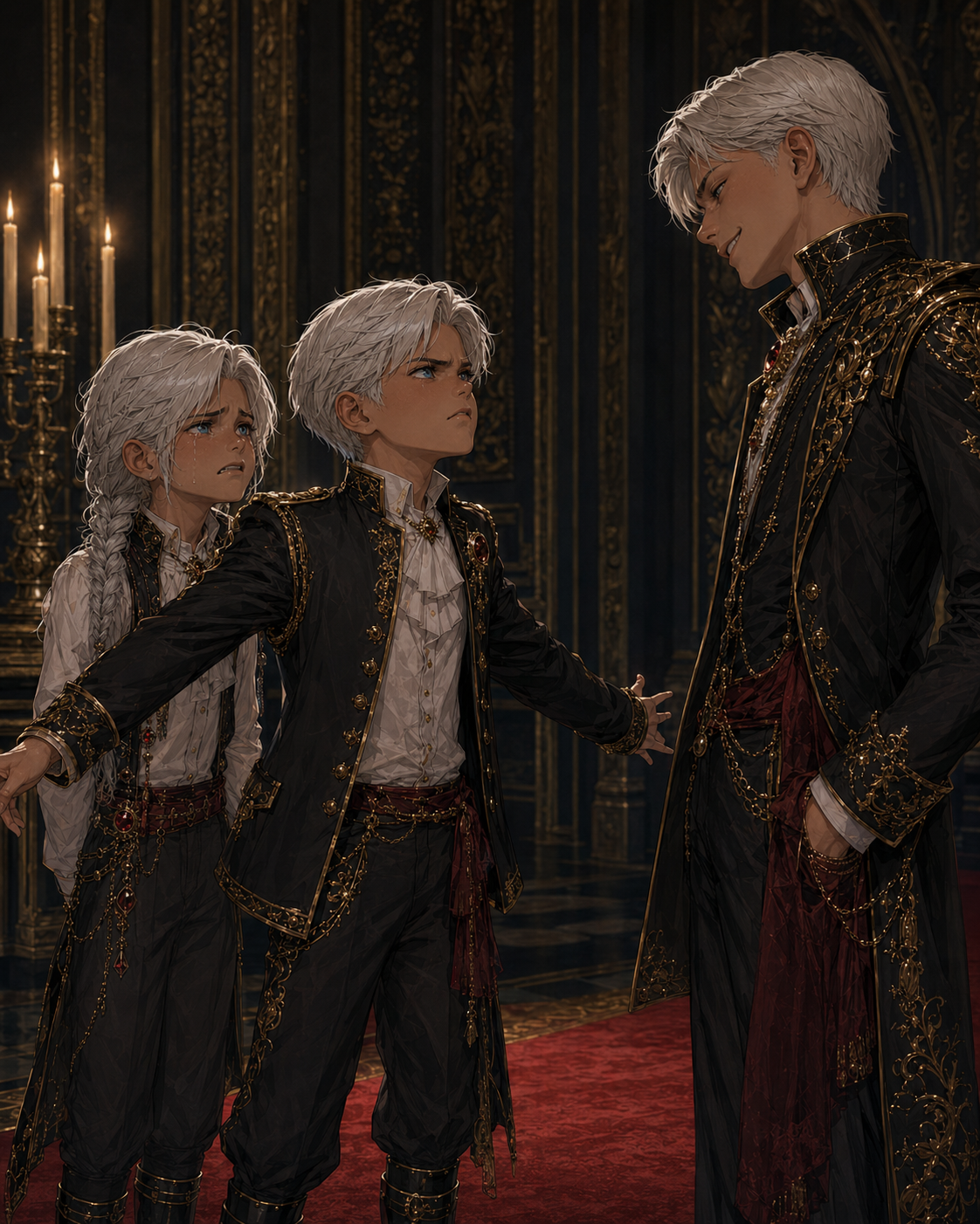 Young Apollo standing protectively in front of young Landon.