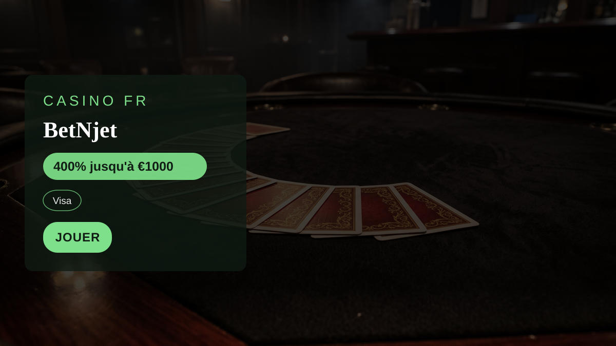 BetNjet casino — bonus de bienvenue 400% jusqu'à €1000 + 100 FS, paiements: Visa, Mastercard, Skrill, Neteller, Bitcoin BetNjet casino — bonus de bienvenue 400% jusqu'à €1000 + 100 FS, paiements: Visa, Mastercard, Skrill, Neteller, Bitcoin