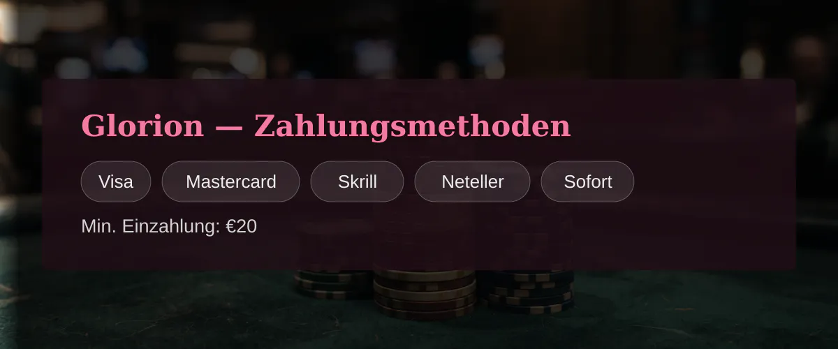 Glorion — Zahlungsmethoden: Visa, Mastercard, Skrill, Neteller, Sofort