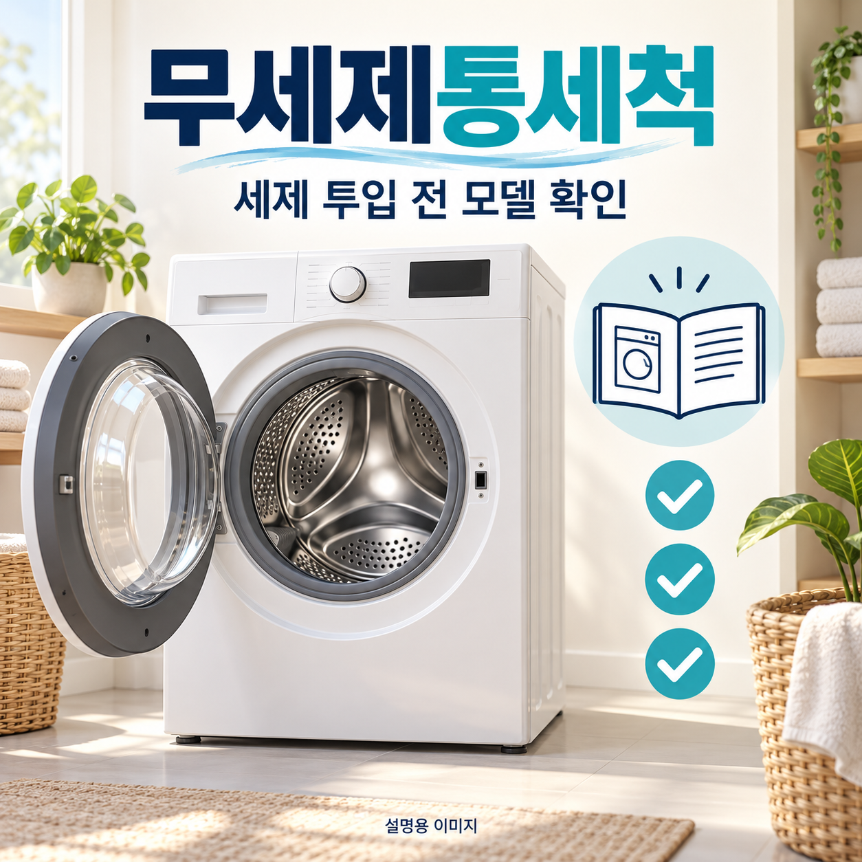 무세제통세척 전 모델 설명서를 확인하는 세탁기 설명용 이미지