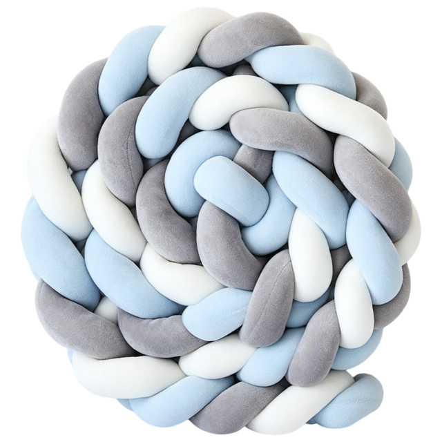 White & Grey & Blue 2M Nordic 3-Strand Hand-Braided Knot Long Pillow - Soft Plush Sofa Cushion, Room Decor for Bedroom & Living Room