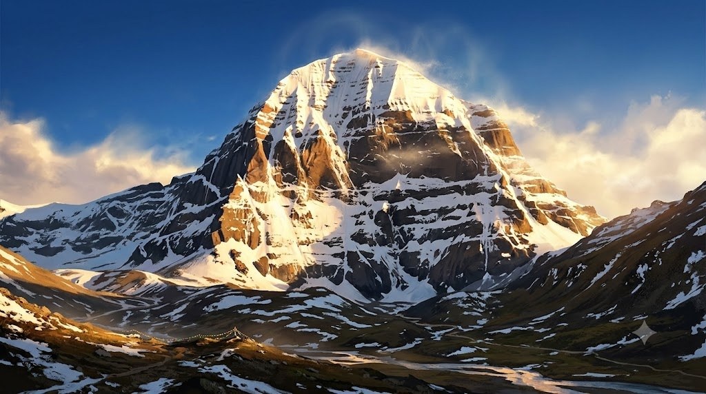 पिरामिड आकार का बर्फीला कैलाश पर्वत