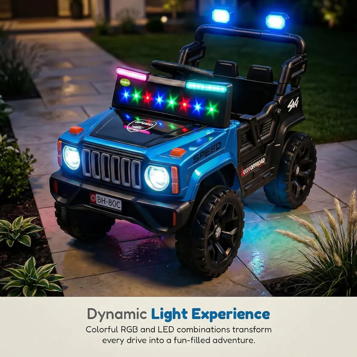80C Battery Operated Electric Ride-on Jeep for Kids | Baby Car, 4x4 Off-Road, LED Lights, Music, Remote Control [Age 1-6 Years] photo 4