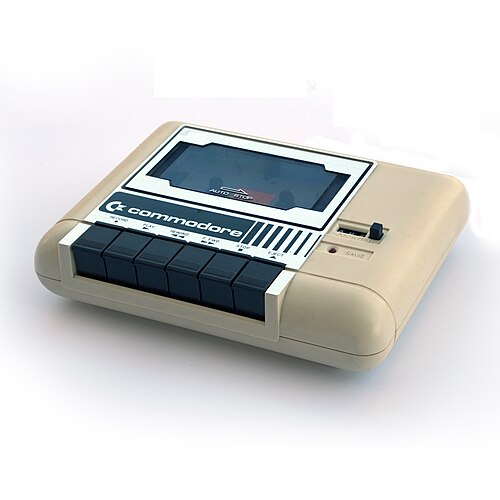 A Commodore 1530 Datasette cassette drive used to load software on a Commodore 64