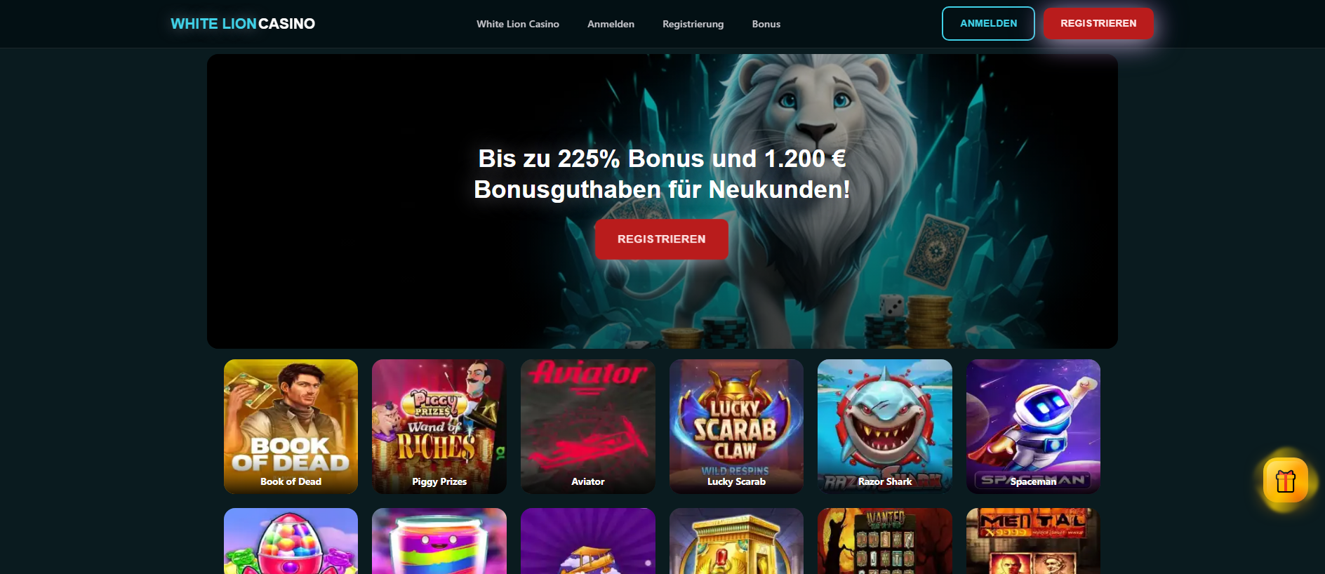 Forensic screenshot of whitelioncasino.info showing the phishing page layout