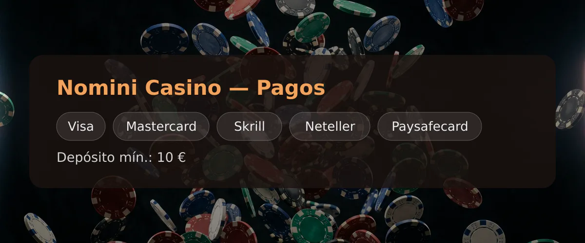 Nomini Casino — Pagos: Visa, Mastercard, Skrill, Neteller, Paysafecard