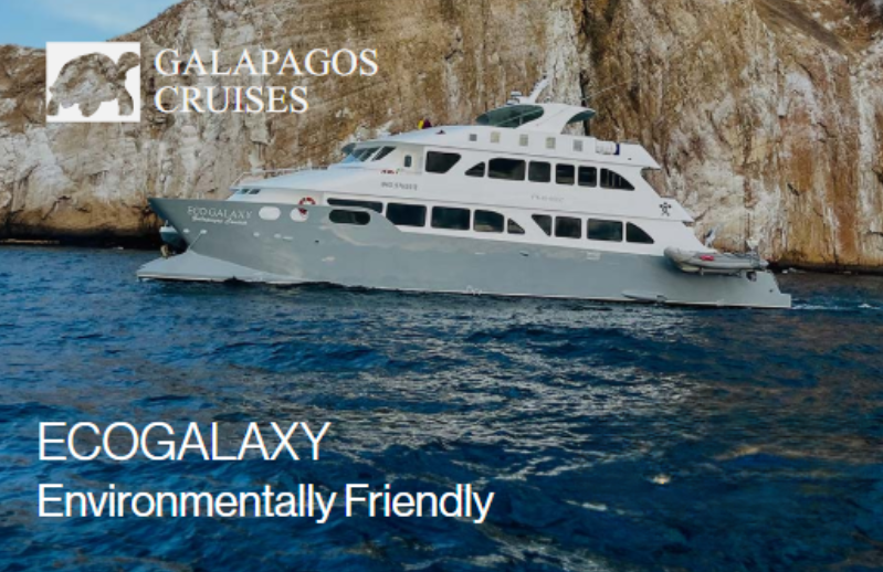 Eco Galaxy catamaran sailing in Galapagos waters with eco-friendly design and panoramic windows