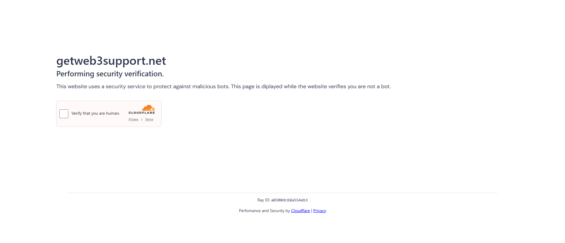 Forensic screenshot of getweb3support.net showing the phishing page layout
