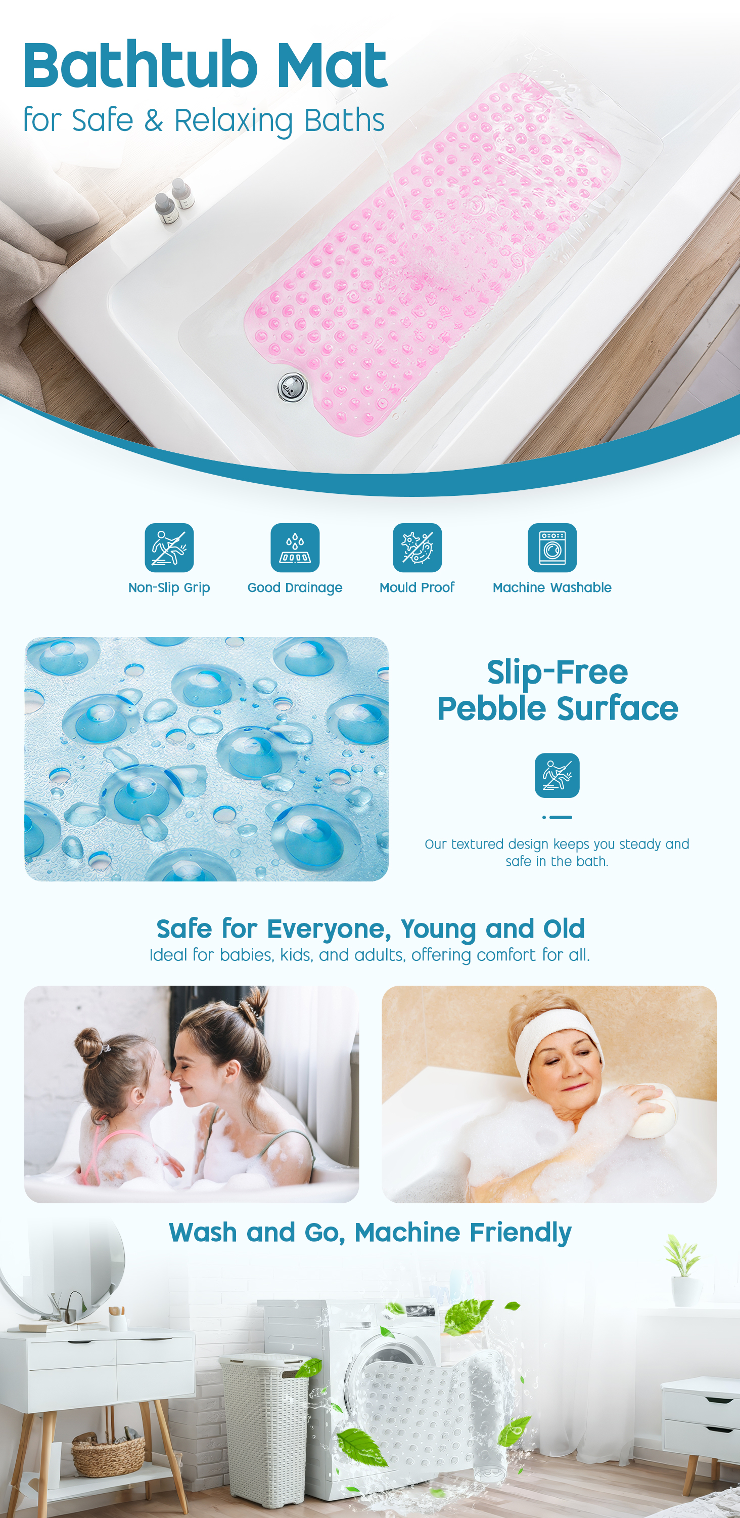 ADOV Shower Mat Non Slip