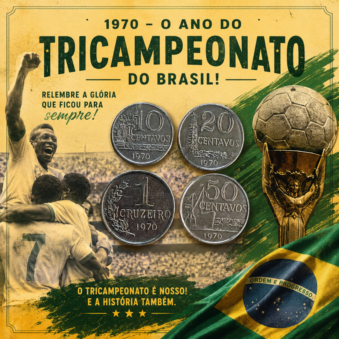 Lote com as 4 Moedas Antigas de 1970 – 1 Cruzeiro 50, 20 e 10 Centavos do Brasil MBC. - Foto 3