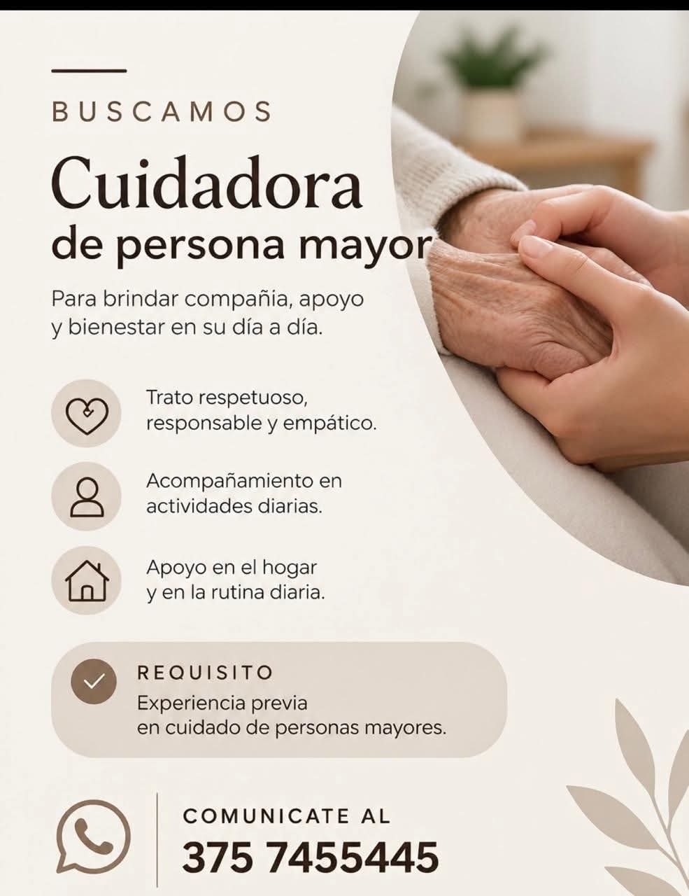 Se Busca Cuidadora de Persona Mayor en Puerto Iguazú