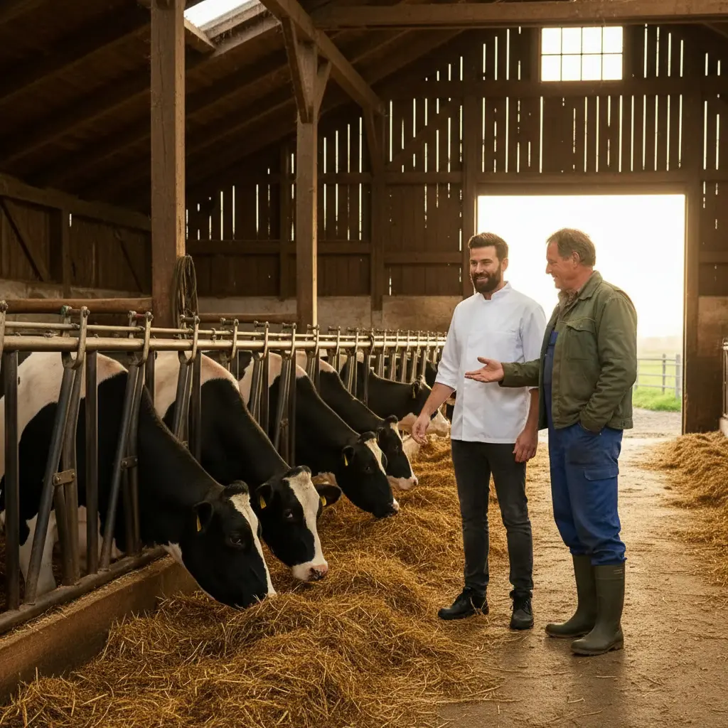 Bas krijgt een rondleiding van de boer door de stal met koeien - Vleeskopenbijdeboer.nl