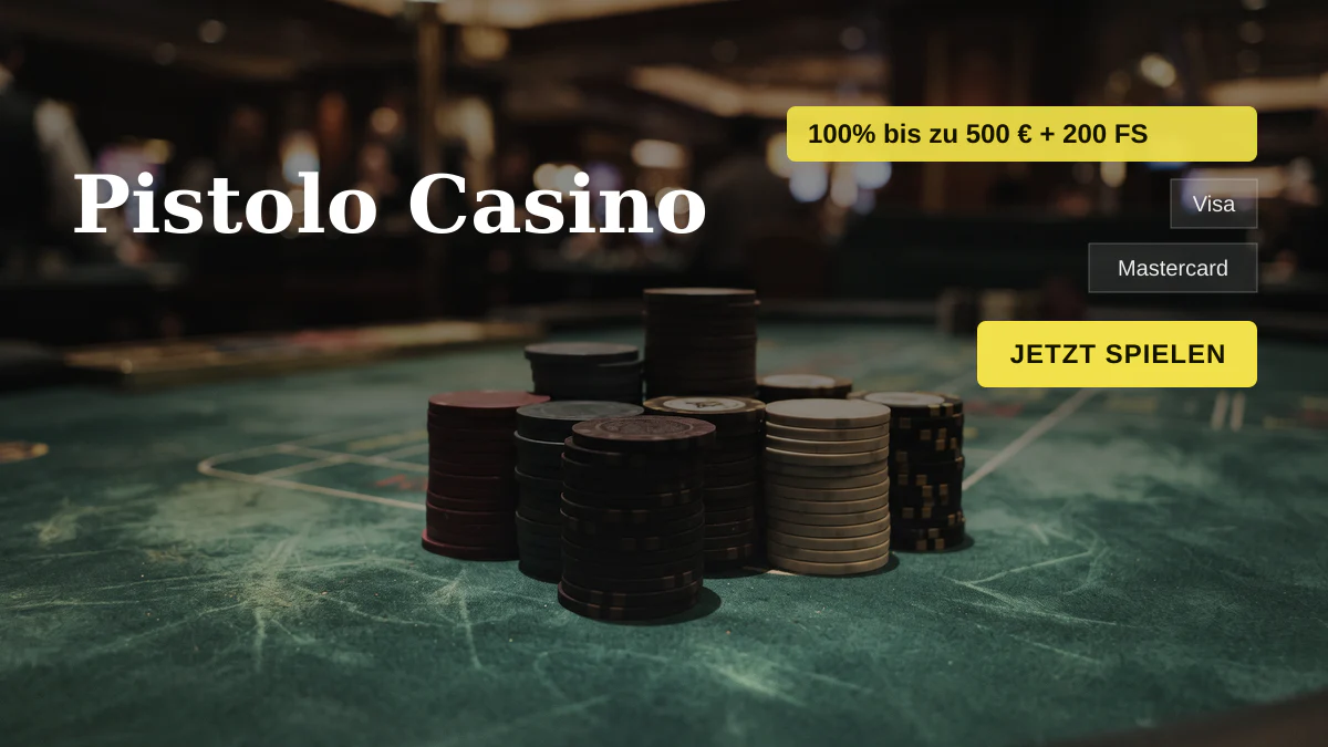 Pistolo Casino — Willkommensbonus 100% bis zu 500 € + 200 FS, Zahlungen: Visa, Mastercard, Skrill, Neteller, Paysafecard