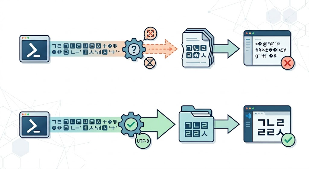 PowerShell Out-File -Encoding utf8 한글 깨짐 (Mojibake) 해결