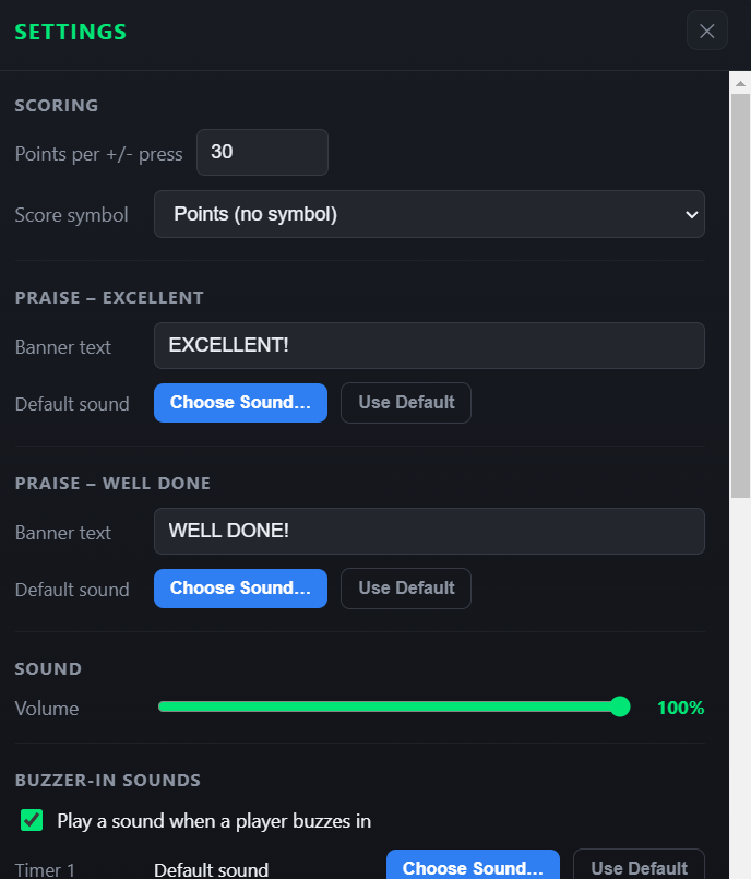 Team Timer settings page 2
