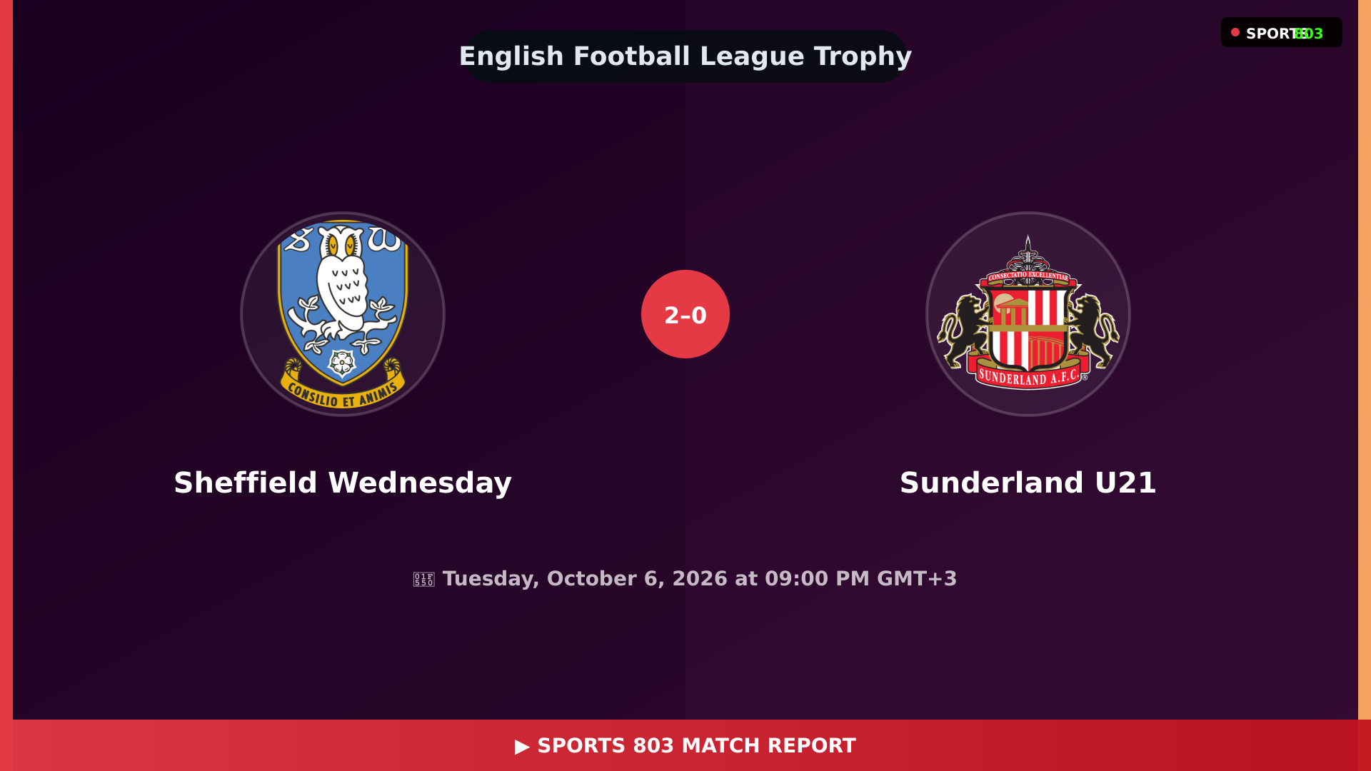 Sheffield Wednesday vs Sunderland U21 – Highlights & Replay | Sports 803