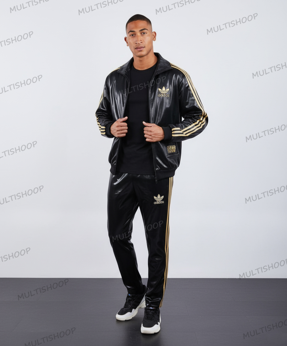 Adidas Chile 62 Black Gold Shiny Rare Tracksuit Retro Jacket Pants