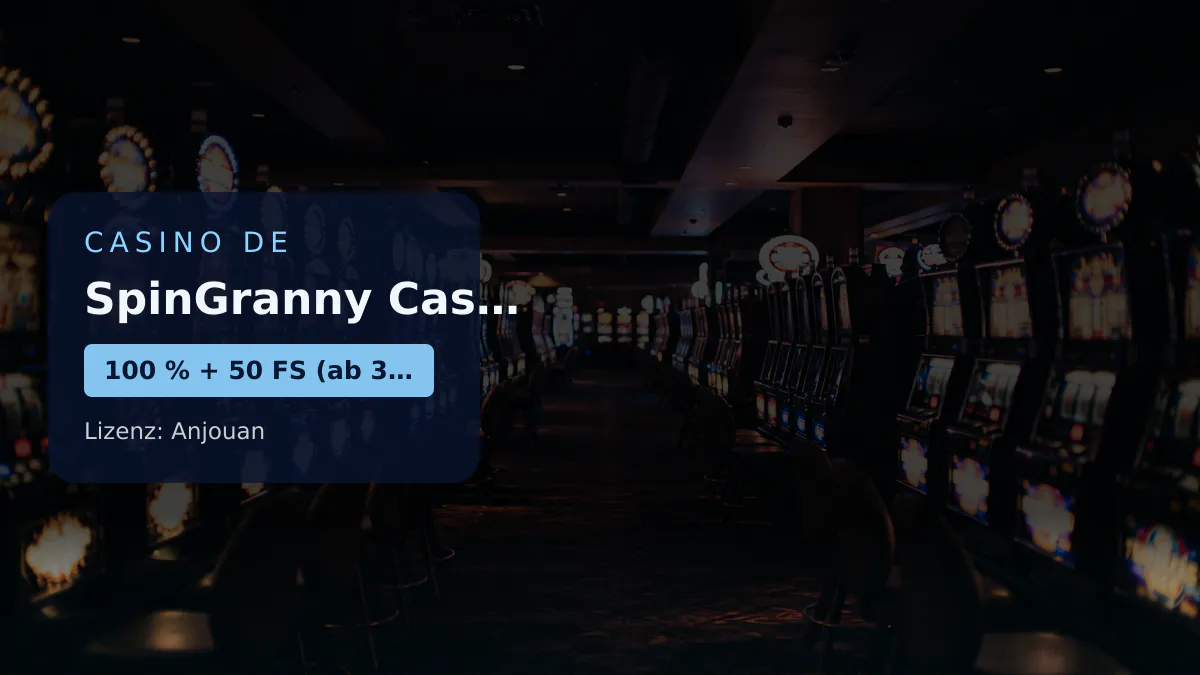 SpinGranny Casino — Willkommensbonus 100 % + 50 FS (ab 30 €, Zahlungen: Visa, Mastercard, Sofort, Apple Pay, Bitcoin