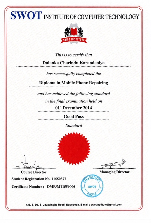Mobile Repairing Certificate