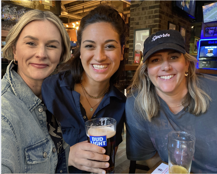 Claire, Paulina and Quinn at the pub