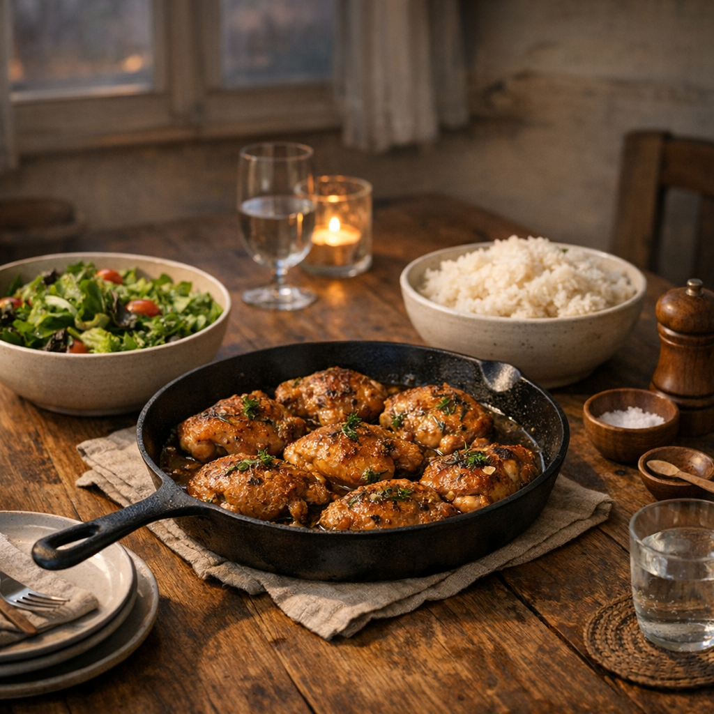 Juicy Skillet Chicken Thighs (Easy Weeknight Dinner) finished dish