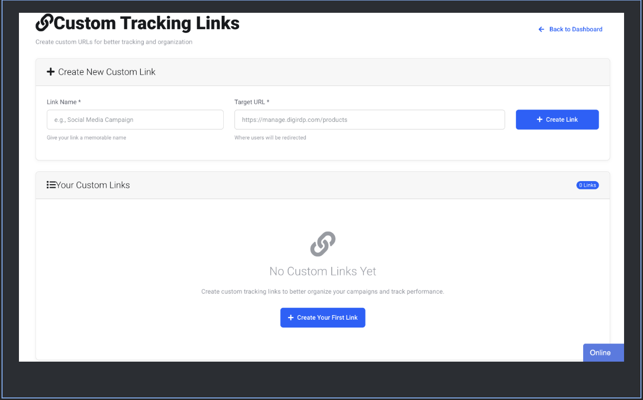 Create New Link modal