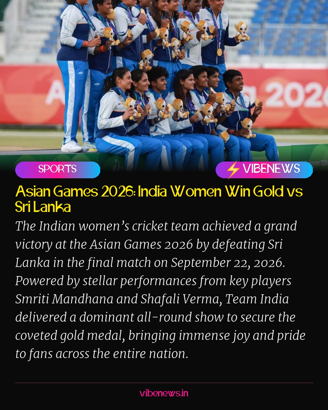 Asian Games 2026: India Women Win Gold vs Sri Lanka