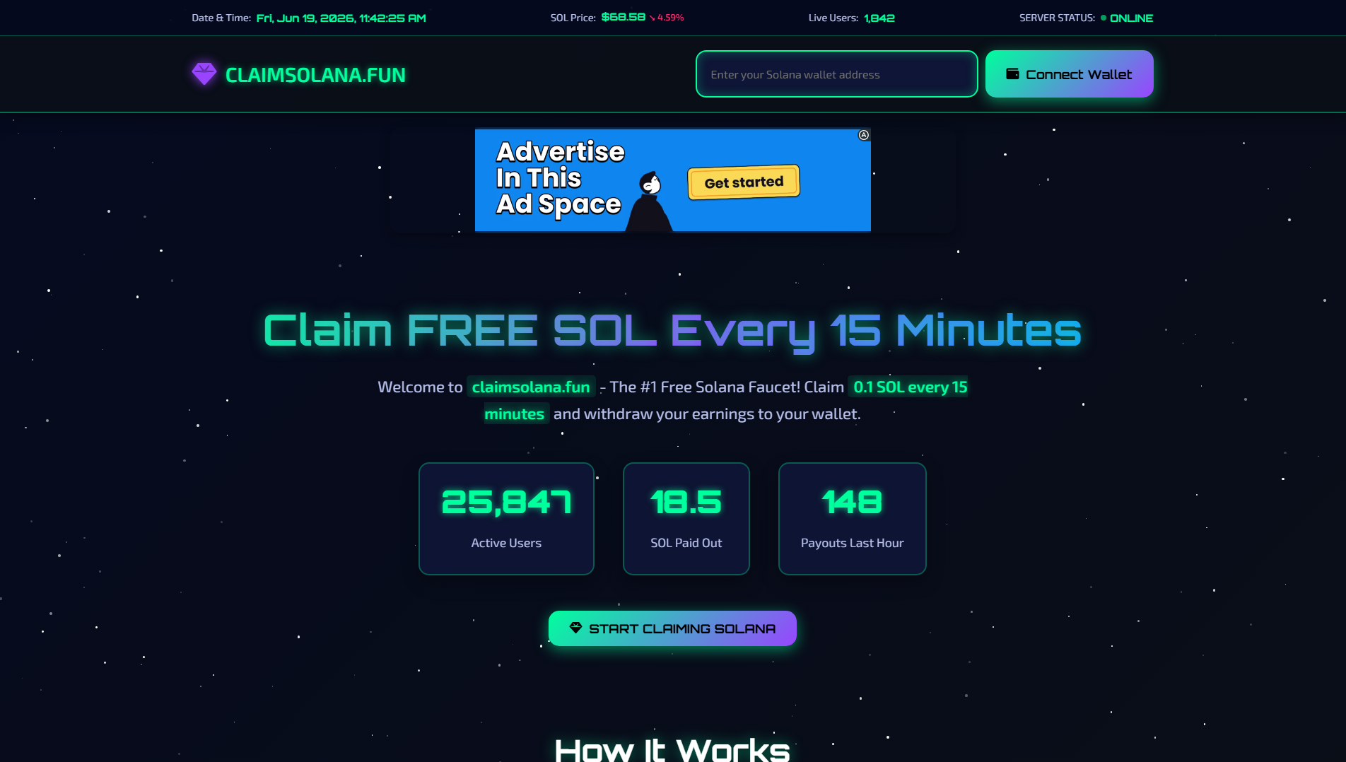 Forensic screenshot of [REDACTED].claimsolana.co.in showing the phishing page layout