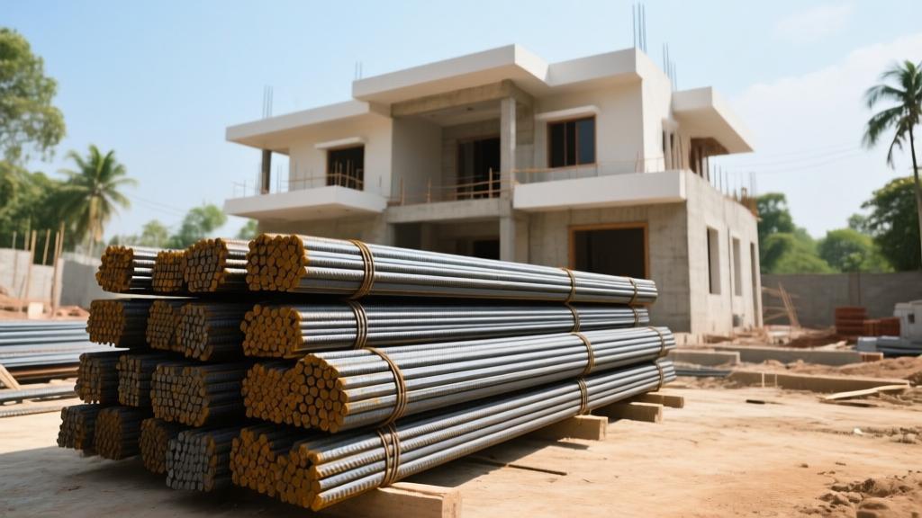 Jindal Panther Fe 550D TMT steel bars at construction site