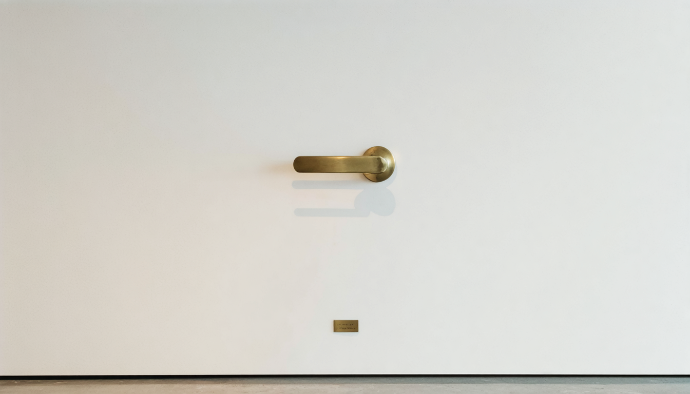 A decorative emergency brake lever mounted on a gallery wall — finally, crisis management as interior design.
