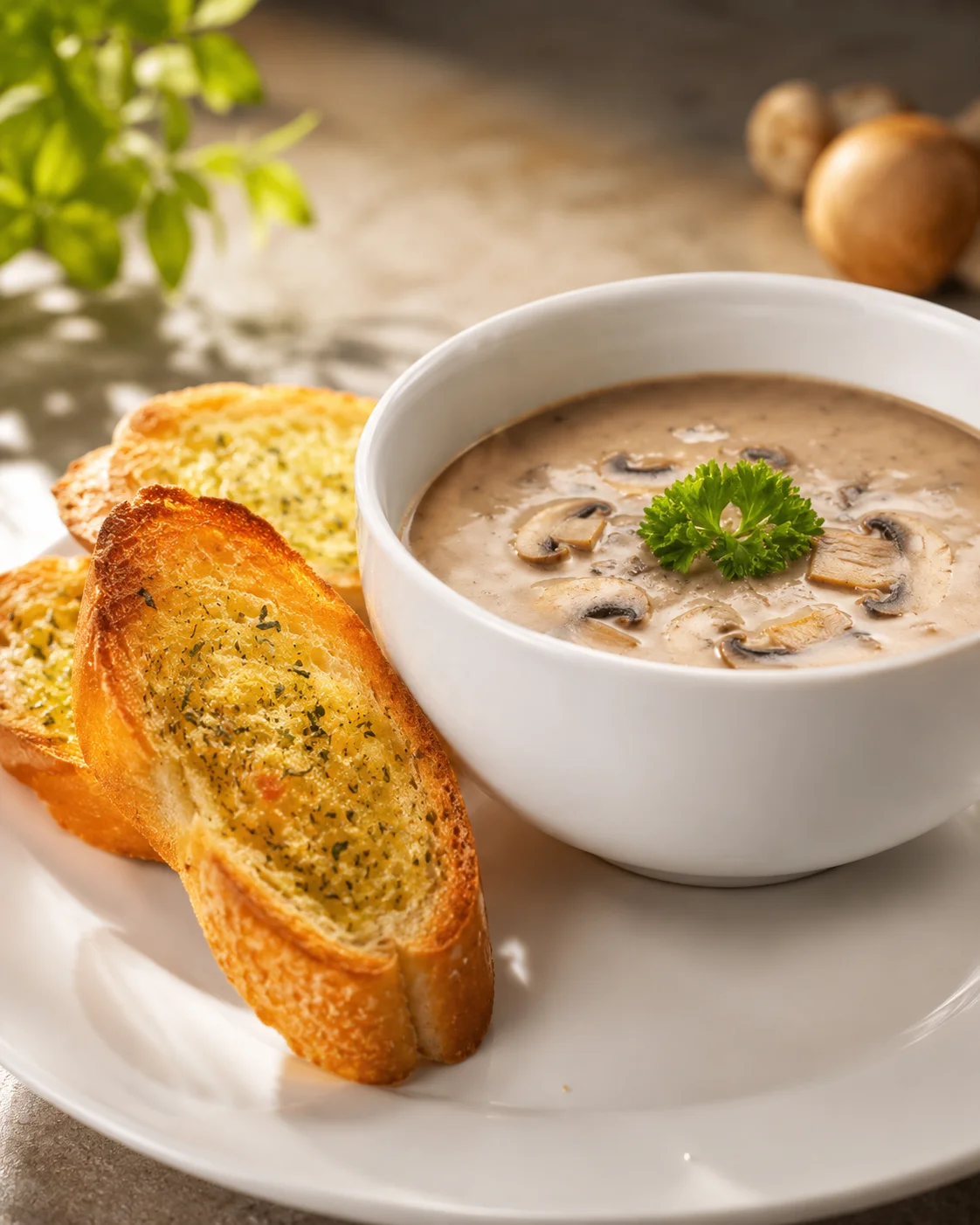 Mushroom Soup & Garlic Bread