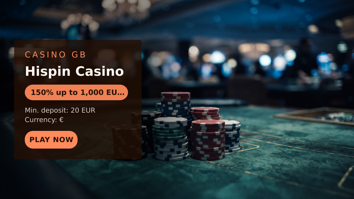 Hispin Casino — welcome bonus 150% up to 1,000 EUR + 50 FS, payments: Visa, Mastercard, Bitcoin